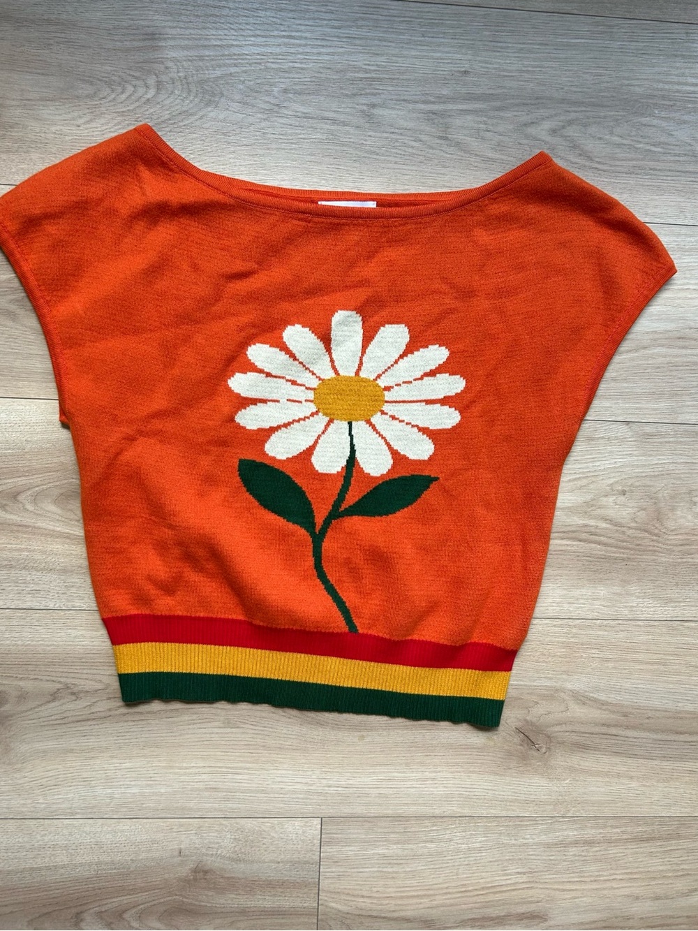 Oxknit Orange Daisy Off-the-Shoulder Knit Sweater